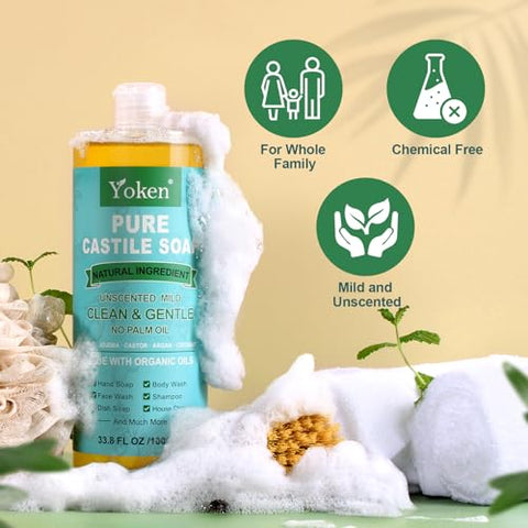 Sabonete Líquido Castela Puro Sem Perfume 2000 ml – Feito com Óleo Orgânico, Limpeza Eficiente - Yoken