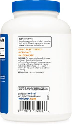 L-Carnitina Tartarato 1.000mg, 240 Cápsulas – 500mg por Cápsula, 120 Porções - Nutricost