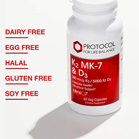 PROTOCOL FOR LIFE BALANCE - Protocolo K2 MK-7: Suplemento de Vitamina K2 para uma Saúde Óssea Forte – 60 cápsulas de 1000 mcg