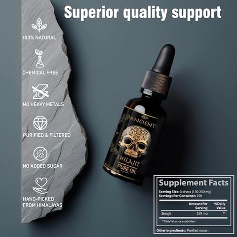 ad hoc - Gotas de Shilajit Puro do Himalaia – Suporte à Resistência, Melhora o Desempenho Físico – Resina Orgânica Autêntica de Shilajit – Ácido Fúlvico Húmico – Suplemento Mineral – Fácil de Usar