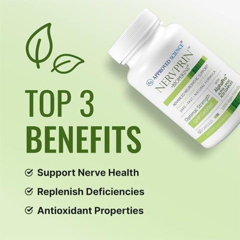Nervprin – Suporte para Nervos – Benfotiamina, B12, Ácido R-Alpha-Lipoico, Corydalis, Boswellia, BioPerine – 60 Cápsulas – Fabricado nos EUA - Approved Science
