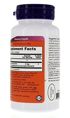NOW Foods - Astaxantina 4mg 90 Softgels (Proteção Celular) – Embalagem com 2 – Marca em Destaque