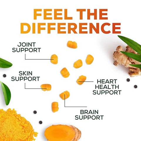 Nature's Nutrition - Gomas de Cúrcuma Curcumina e Gengibre com Extrato de Pimenta Preta, Alta Absorção Potente 95%% Curcuminoides Suplemento de Cúrcuma Curcumina da Natureza, Comprimidos de Goma de Cúrcuma para Articulações