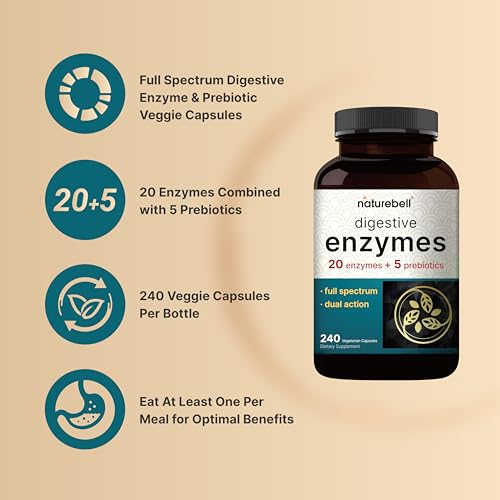 Enzimas Digestivas com Probióticos e Prebióticos | 240 Cápsulas Vegetais – 20 Enzimas | Marca NatureBell - NatureBell