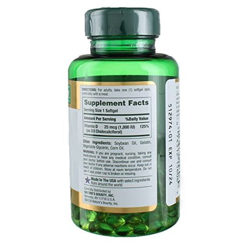 Nature's Bounty - Nature’s Bounty Vitamina D3 25 mcg (1000 UI), 250 Cápsulas (Pacote com 12) – Compre Agora!