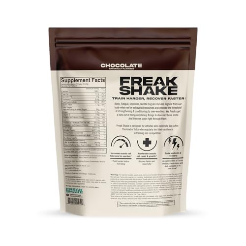 Freak Shake - Pó de Recuperação Pós-Treino (Chocolate) – Bebida de Treinamento de Resistência com Alto Teor de Carboidratos – Eletrólitos, Mistura Completa de Proteínas, Suplemento de Recuperação Muscular com Bio-Nutrientes – 12 Porções Individuais