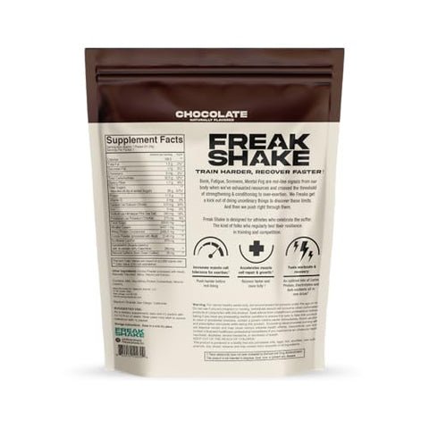 Freak Shake - Pó de Recuperação Pós-Treino (Chocolate) – Bebida de Treinamento de Resistência com Alto Teor de Carboidratos – Eletrólitos, Mistura Completa de Proteínas, Suplemento de Recuperação Muscular com Bio-Nutrientes – 12 Porções Individuais