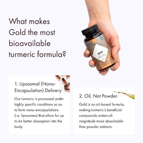 Gold – Cápsulas de Cúrcuma Lipossomal de Grau Médico | 60 unid. | Extrato de Planta Inteira, Entrega por Nanoencapsulação | Suplemento de Curcumina com Pimenta Preta Piperina - Synchro