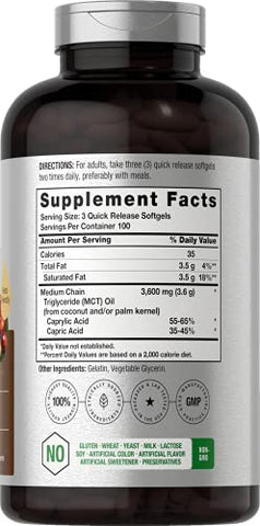 Keto MCT Oil Pills | 3600mg | 300 Softgels | Cápsulas de Óleo de Coco | Fórmula Livre de OGM e Glúten | Suplemento de Alta Potência e Tamanho Grande - Horbäach