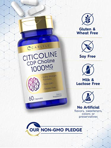 Citicoline CDP Choline 1000mg | 60 Cápsulas | Sem OGM, Livre de Glúten  Carlyle - Carlyle