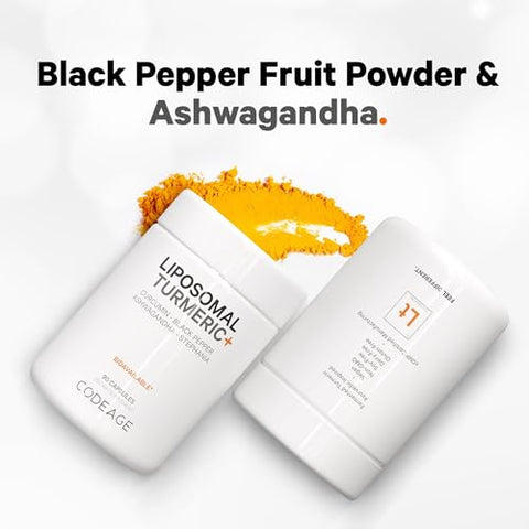 Suplemento Orgânico de Cúrcuma – 95% Extrato de Curcumina em Cápsulas – Mistura Botânica Lipossomal Fermentada de Pimenta-do-Reino, Ashwagandha, Gengibre, Stephania, Boswelia, Cominho, Digestivo – 60 Cápsulas - Codeage