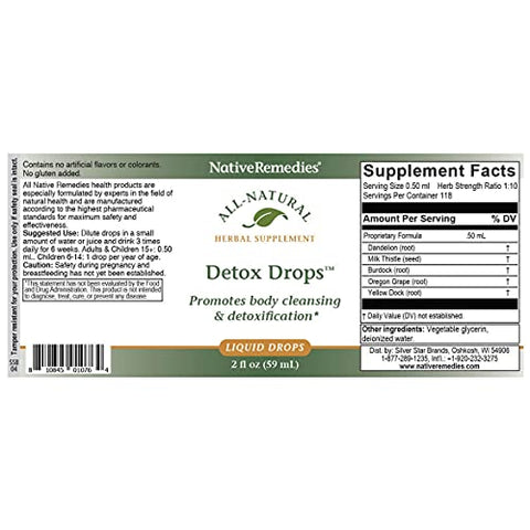Detox Drops Native Remedies – Limpeza Corporal Sistêmica, Liberação de Toxinas e Função Hepática – 59 mL