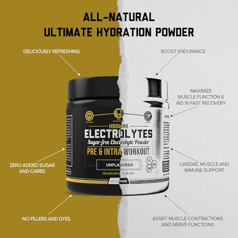 MMA Nutrition - HRDWRK – Pó de Eletrólitos Keto Hidratação Sem Açúcar com Magnésio, Potássio e Sódio – 100 Porções | Aumente a Resistência e Reduza a Fadiga com Este Suplemento de Eletrólitos