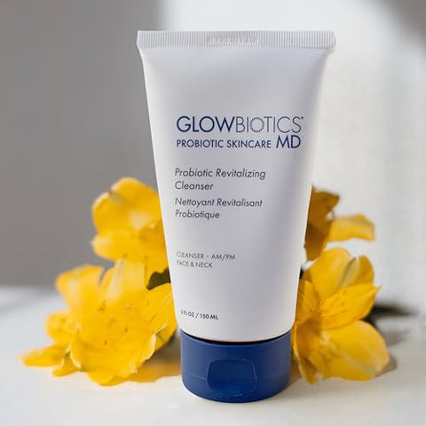 Probiótico Revitalizante: Limpeza Diária Hidratante para o Rosto, Remove Impurezas, Maquiagem e Óleo, Enriquecido com Peptídeos, Vitamina E e Aloe Vera, 150ml - Glowbiotics