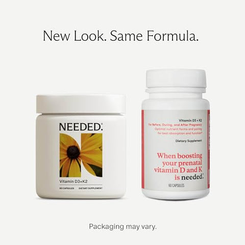 Needed. - Vitamina D3/K2 Pré-Natal Expertamente Formulada | Fertilidade, Gravidez, Amamentação e Pós-Parto, Imunidade e Desenvolvimento Ósseo Saudáveis, Suporte à Vitamina do Leite Materno