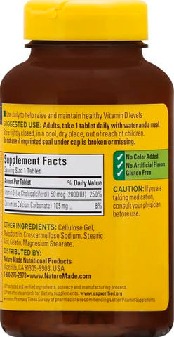 Nature Made - Vitamina D3 Mega Size, 400 Comprimidos – 2000 UI (50 mcg) – Fortalece a Imunidade, Ossos e Dentes