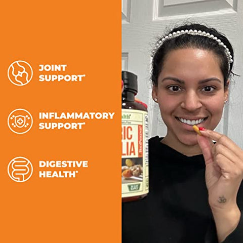 Vimerson Health - Suplemento de Cúrcuma Curcumina com Extrato de Boswellia Serrata, Cúrcuma Orgânica, Gengibre e Pimenta Preta. Suporte para Articulações – Alta Absorção de Curcuminoides de Cúrcuma 95%%. Embalagem com 2