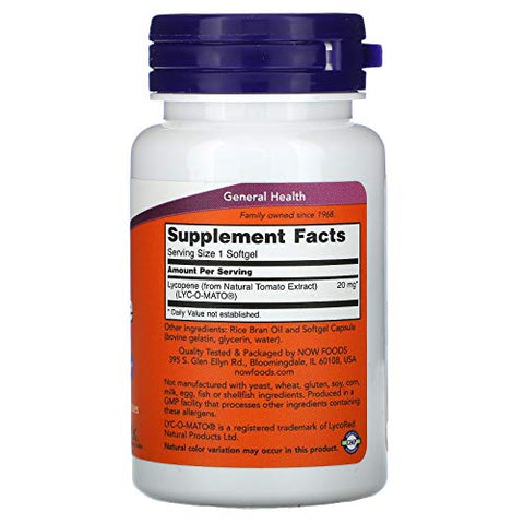 NOW Foods - NOW Supplements, Lycopene 20 mg com Extrato Natural de Tomates, Antioxidante*, 50 Softgels