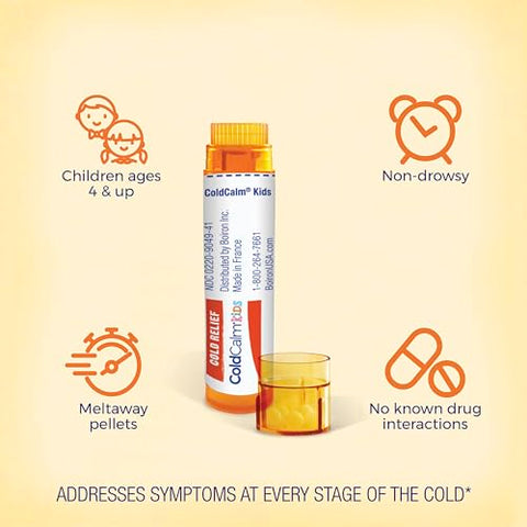 ColdCalm Kids Pellets – Alívio dos Sintomas Comuns de Resfriado como Espirros, Coriza, Dor de Garganta e Congestão Nasal – 2 Unidades (160 Pellets) - Boiron
