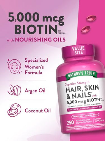 Nature's Truth - Nature’s Truth Hair, Skin – Fórmula Natural para Cabelo e Pele – 100% Eficaz – 60 Cápsulas