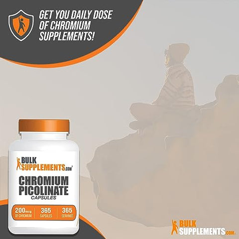 com – Picolinato de Cromo 200mcg – Cápsulas de Picolinato de Cromo, Suplemento de Cromo, Cápsulas de Cromo – Livre de Levedura, Livre de Glúten, 1 Cápsula por Porção, 365 Cápsulas - BulkSupplements