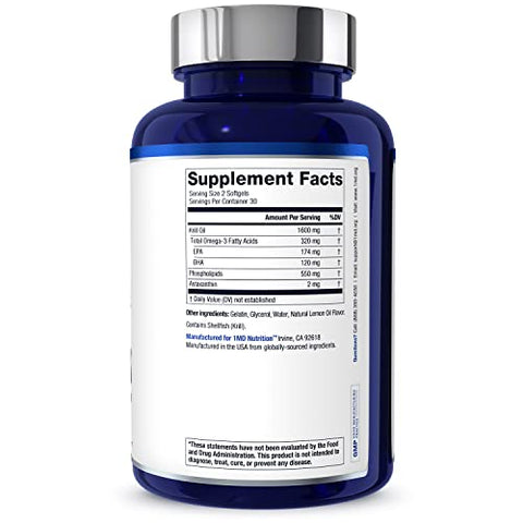 KrillMD – Óleo de Krill Antártico Omega 3 com Astaxantina, EPA, DHA | 2X Mais Eficaz que Óleo de Peixe | 60 Softgels (2-Pack) - 1MD Nutrition