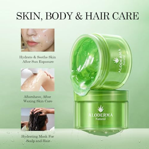Gel de Aloe Vera Orgânico Aloderma para o Rosto – 96% Puro, Feito em até 12 Horas após a Colheita – Para Pele, Couro Cabeludo – 100ml