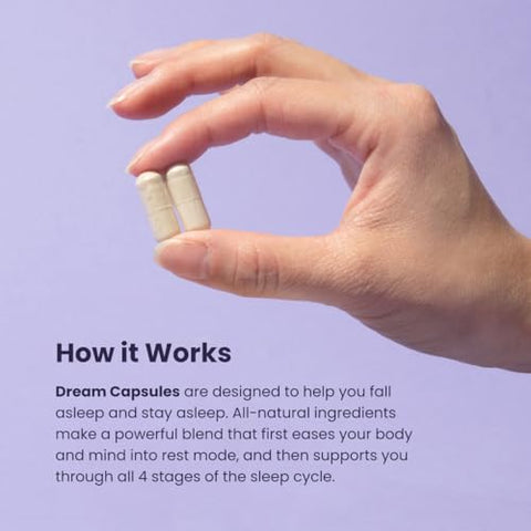 Dream | Cápsulas para Dormir | Ingredientes Naturais – L-Teanina, Magnésio | Sem Glúten, Vegano, Não-OGM, Sem Açúcar Adicionado, Keto, Sem Laticínios - Beam