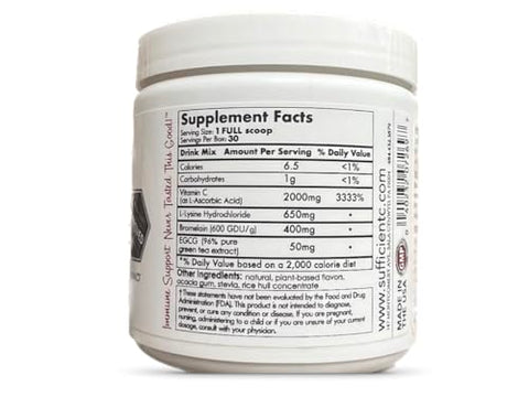 Bebida em Pó Imune-Ade de Limão Pêssego com Alta Dose de Vitamina C Não-OGM, 125g com L-lisina e Bromelina - Sufficient-C