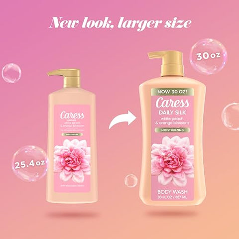 Body Wash com Pump, Seda Diária Pêssego Branco – 250ml - Caress