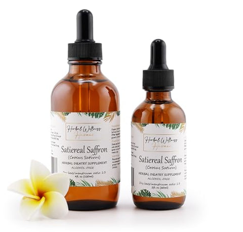 Herbal Wellness Hawaii - Satiereal Saffron (Crocus Sativus) Extrato Líquido de Estigmas Secos – Suplemento Herbal para Bem-Estar e Humor, Livre de Álcool 120 ml