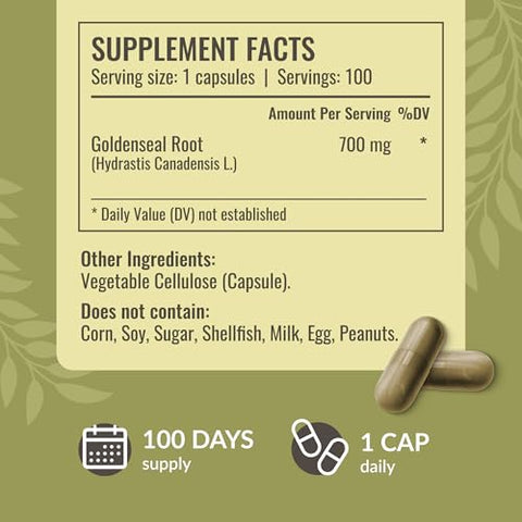 Cápsulas de Pó de Hydrastis – 700 mg Raiz de Hydrastis em Cápsulas de Suporte Imunológico – Cápsulas de Suporte Respiratório – Vegano, Não-OGM – 100 Cápsulas - HERBAMAMA