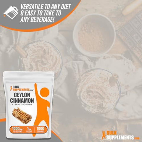 com Extrato de Canela do Ceilão em Pó – Extrato de Canela, Canela do Ceilão – Suplemento de Canela, Pacote de 1 – Livre de Glúten - BulkSupplements