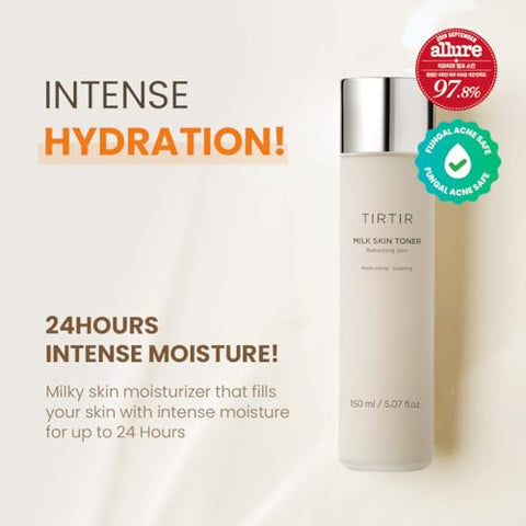Tônico de Arroz Milk Skin | Hidratação Profunda, Brilho Instantâneo, 2% Niacinamida, Extrato de Farelo de Arroz, Ceramida, Pantenol, Cruelty-Free, Amigo da Acne Fúngica, Vegano, 150 ml - TIRTIR