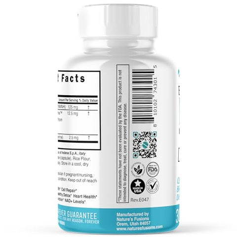 Nature's Fusions - NMNH (Suplemento Alternativo de NMN) 125mg – 25 Vezes Mais Eficaz Que NR | Dihidronicotinamida Mononucleotídeo | Marca NMNH