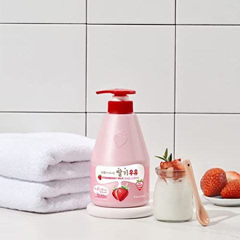 Conjunto de Limpeza Corporal e Loção Corporal WELCOS KWAILNARA Leite (560 g / 19,75 oz. cada) (Morango)