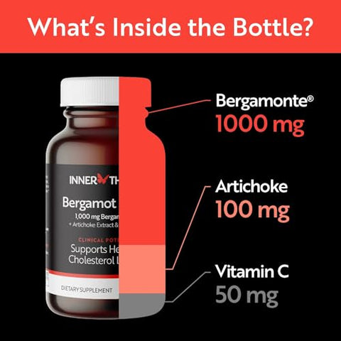 INNERTHERA - Suplemento de Citrus Bergamota 1000mg – Fórmula Avançada com Triplo Ingrediente, Bergamonte Clinicamente Comprovado, com Vitamina C e Extrato de Alcachofra, 60 Cápsulas