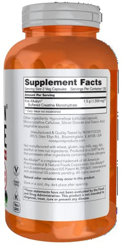 Sports Nutrition, Kre-Alkalyn Creatine 750 mg – 240 Cápsulas Vegetais para Construção Muscular*/Produção de Energia* - NOW Foods