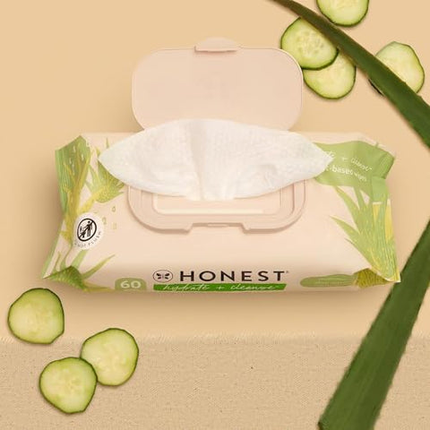 Toalhas Umedecidas The Honest Company Hydrate Cleanse com Aroma Natural | Multiuso, Hipoalergênicas | 99% Água, à Base de Plantas | Aloe Vera e Pepino, 240 Unidades
