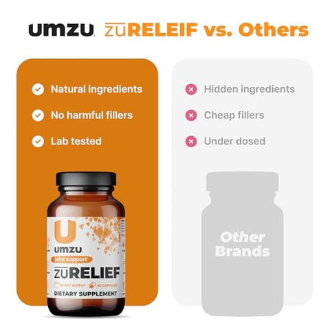 zuRELIEF – Suplemento de Curcumina de Açafrão-da-terra | Conforto Articular com 7 Ingredientes Naturais – Bromelina, Boswellia | 60 cápsulas - UMZU