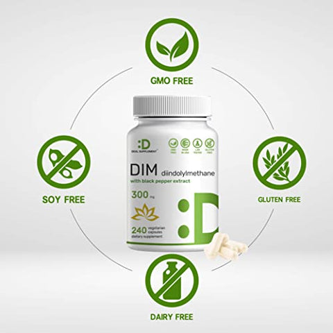 DEAL SUPPLEMENT - DIM Suplemento 300mg, 240 Cápsulas, 4 Meses de Fornecimento, Diindolilmetano DIM Plus Extrato de Pimenta Preta
