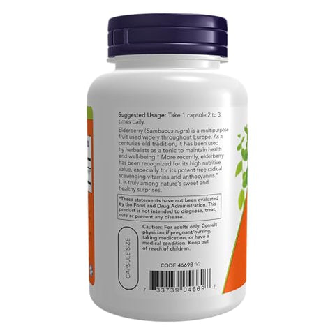 Suplementos, Sabugueiro (Sambucus nigra) 500 mg, Concentrado 10:1, 120 Cápsulas Vegetais - NOW Foods