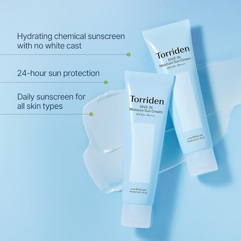 Protetor Solar Torriden DIVE-IN Watery Moisture SPF50 PA, 10D Ácido Hialurônico para Pele Hidratada, Preenchida e Macia, Proteção Solar Leve para Pele Sensível – Coreano
