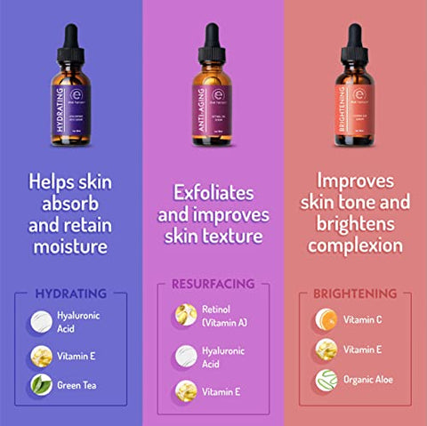 Conjunto de Soro Facial Eve Hansen | Soro de Vitamina C, Soro de Ácido Hialurônico, Soro de Retinol | Conjunto de Soro Hidratante e Anti-Envelhecimento | 3×30 ml
