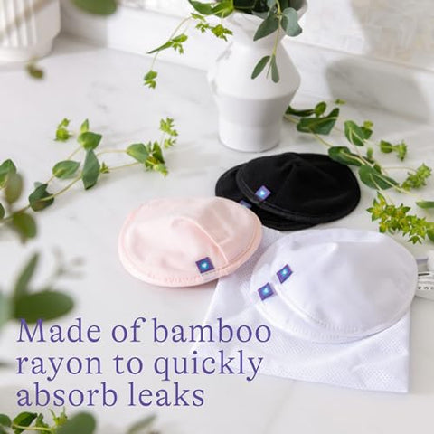Almofadas de Amamentação Reutilizáveis, Essenciais para Mães que Amamentam, 8 Almofadas Absorventes com Bolsa de Lavagem em Rede, Almofadas Rosa e Preta - Lansinoh
