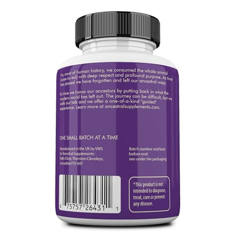 Ancestral Supplements - Suplemento de Cérebro de Boi Alimentado com Capim e Fígado de Boi – Suporte Cerebral Integral para Saúde do Cérebro, Humor e Memória – Cápsulas de Fórmula para Saúde Cerebral e Hepática – Marca