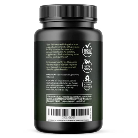 HAVASU NUTRITION - L-Arginina Saw Palmetto para Homens – Suplemento para Próstata – Óxido Nítrico (NO) – 60 cápsulas – Marca XYZ