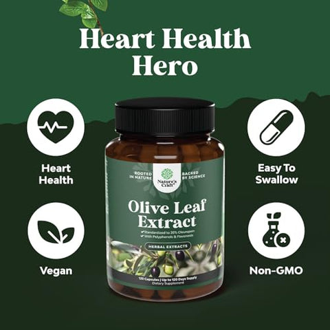 Natures Craft - Cápsulas de Extrato de Folha de Oliveira Potente – Suplemento Antioxidante de Alta Potência com Folha de Oliveira Pura com 20% de Oleuropeína – Suplemento Herbal para a Saúde do Coração – Vegano Não-OGM