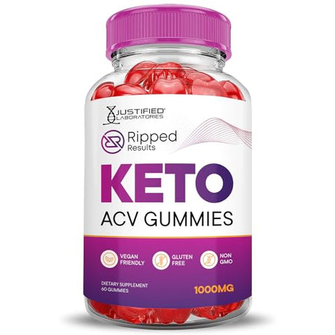 Justified Laboratories - Ripped Results Keto ACV Gummies 1000MG Fórmula Avançada – Maçã, Romã e Beterraba – B12 Vegan Non GMO 60 Gummys