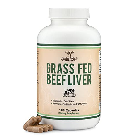 Double Wood Supplements - Cápsulas de Fígado Bovino (1.000mg de Fígado Bovino Desidratado de Pasto por Porção, 180 Cápsulas, Suprimento de 3 Meses) – Digestão, Saúde Imunológica, Energia